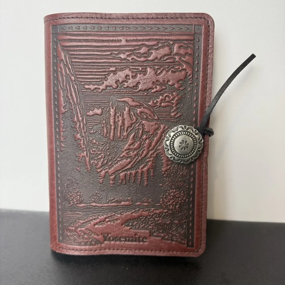 Oberon Design YOSEMITE HALF‎ DOME Leather Journal Cover in RED/WINE 7x5